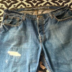 Denim jeans, with patchwork on leg